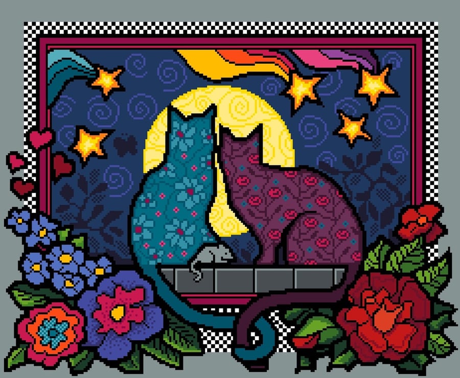 086 - Colourful Cats Series - Valentines Cats - Cross Stitch Pattern