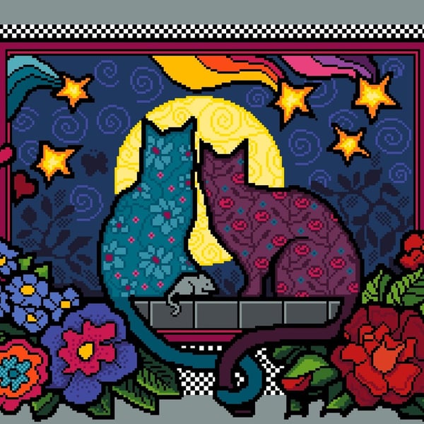 086 - Colourful Cats Series - Valentines Cats - Cross Stitch Pattern