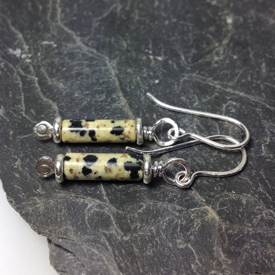 Scrolls silver and dalmation jasper earrings