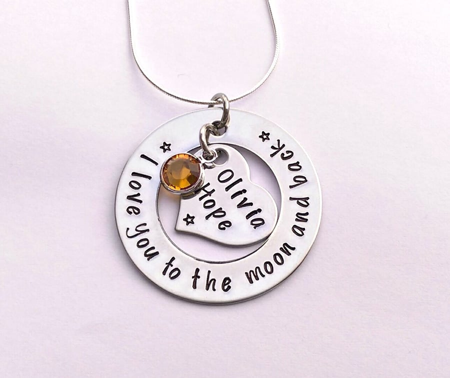 Personalised I love you to the moon and back hand stamped necklace
