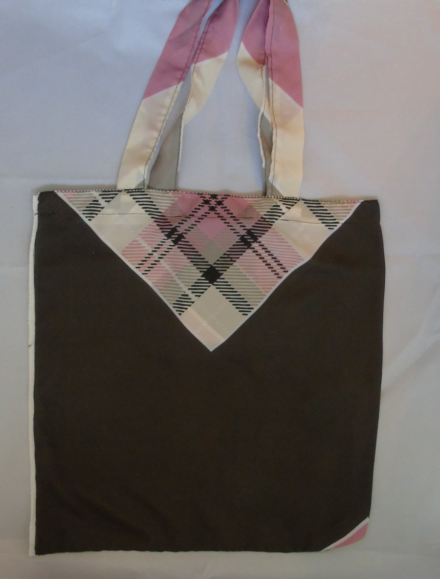Silk Shopping or Tote Bag - Pink and Brown Pattern