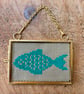 Miniature Framed Teal Fish Embroidery