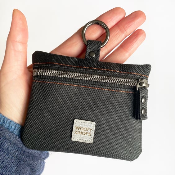 Black Waterproof Dog Treat Bag Pouch for Dog lovers with gunmetal hardware