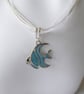 White Ribbon & Cord Adjustable Necklace with Blue Enamelled Angel Fish Pendant - Image 2
