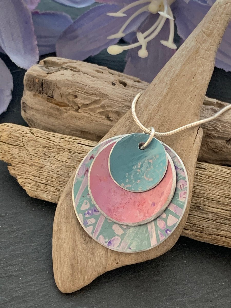 Water colour collection - hand painted aluminium pendant, duck egg and pink
