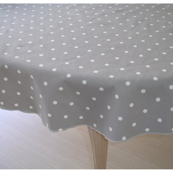 Round Tablecloth 36" Grey and White Polka Dot SMALL