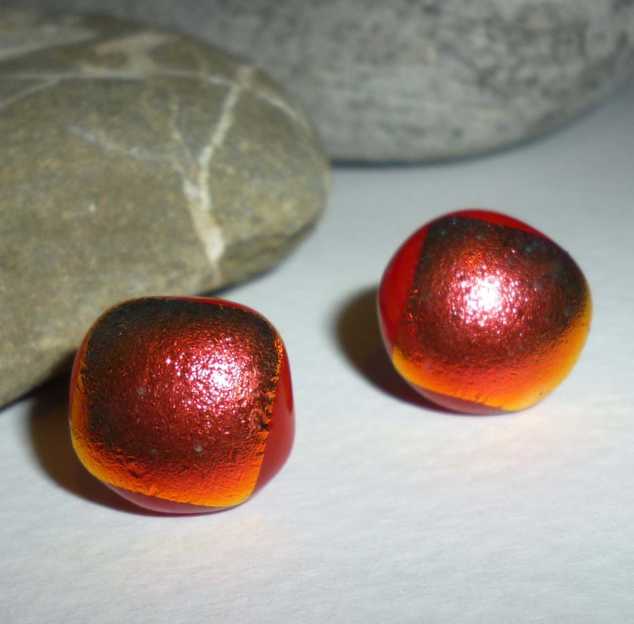 Hand crafted dichroic earrings - red