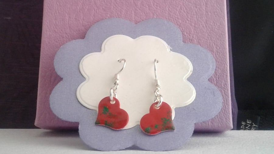 emamelled red and green heart shaped earrings