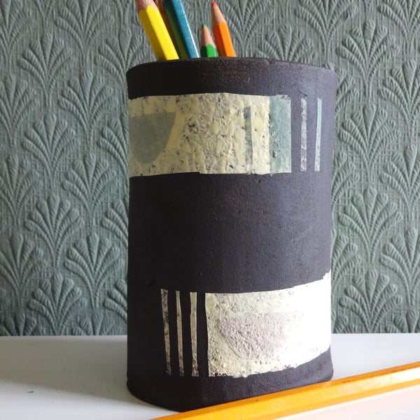 Vase, pen pencil pot, handmade ceramic, mid cen... - Folksy