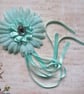 Aqua Blue Regency Daisy Flower Crystal & Ribbons Fascinator Hair Clip Headpiece - Image 1