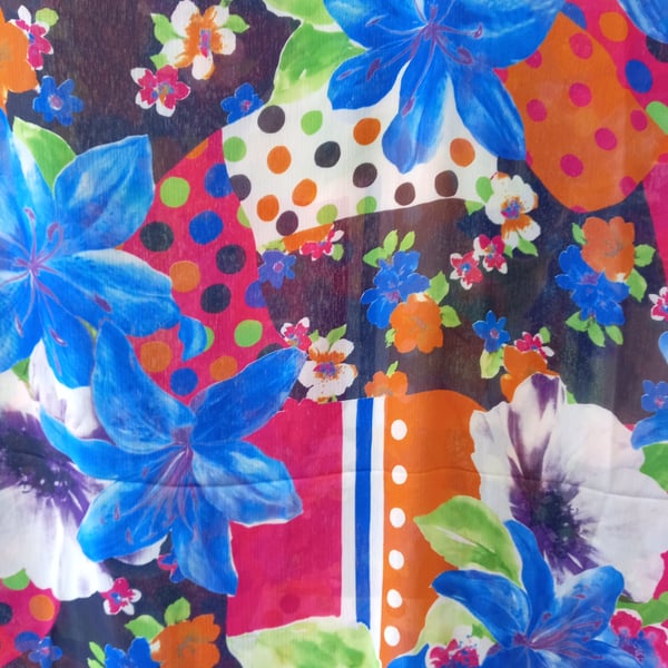 Vibrant Colourful Floral Soft Floaty Sheer Chiffon Fabric 3 meters 