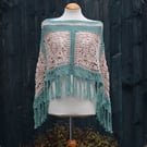 Sea Green & Mushroom Crochet Poncho - Design A452