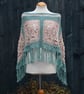 Sea Green & Mushroom Crochet Poncho - Design A452