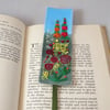 Garden Bookmark - embroidered and painted - red and yellow roses