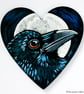 Raven Crow Gothic Moon - Hand Painted Magnetic Heart Art Fridge Magnet - Image 1