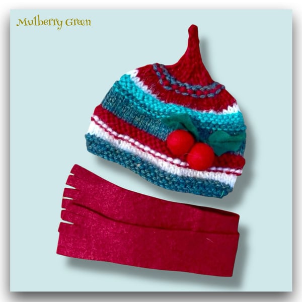 Holly Berries Hat and Scarf Set