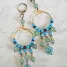 "Cleopatra" Turquoise and Aventurine Gemstone Beaded Hoop Earrings