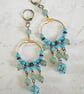 "Cleopatra" Turquoise and Aventurine Gemstone Beaded Hoop Earrings - Image 1