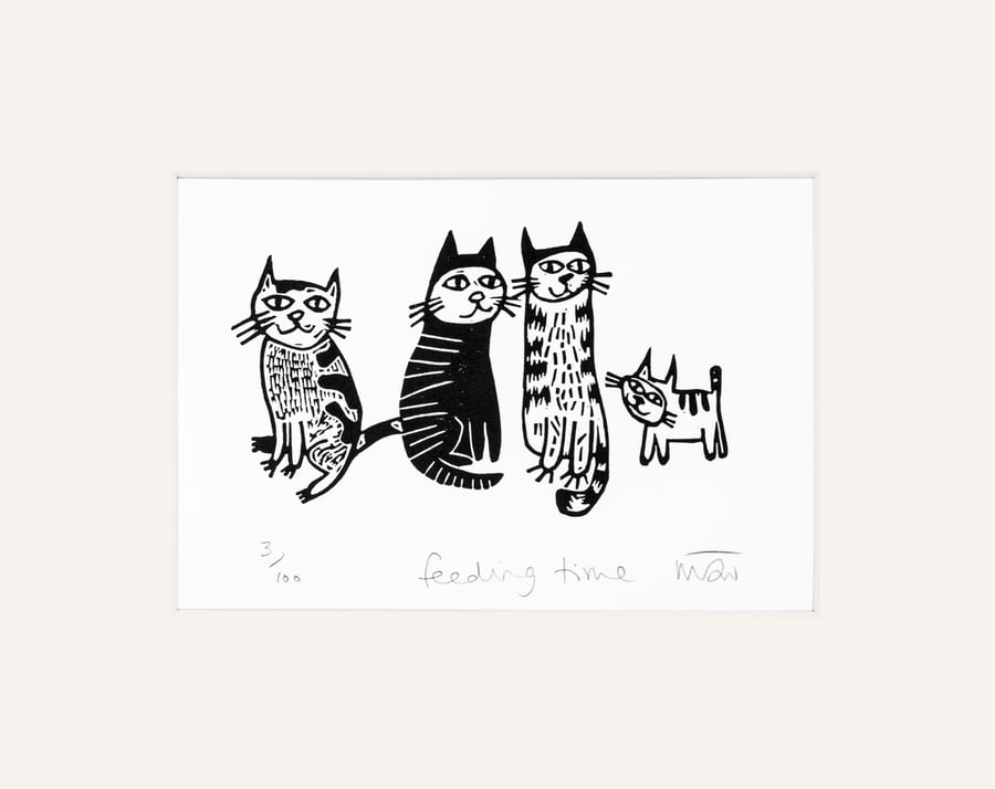Feeding Time - lino print