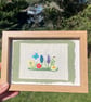Wild flowers with bee and butterfly hand embroidered art in picture frame - Image 1