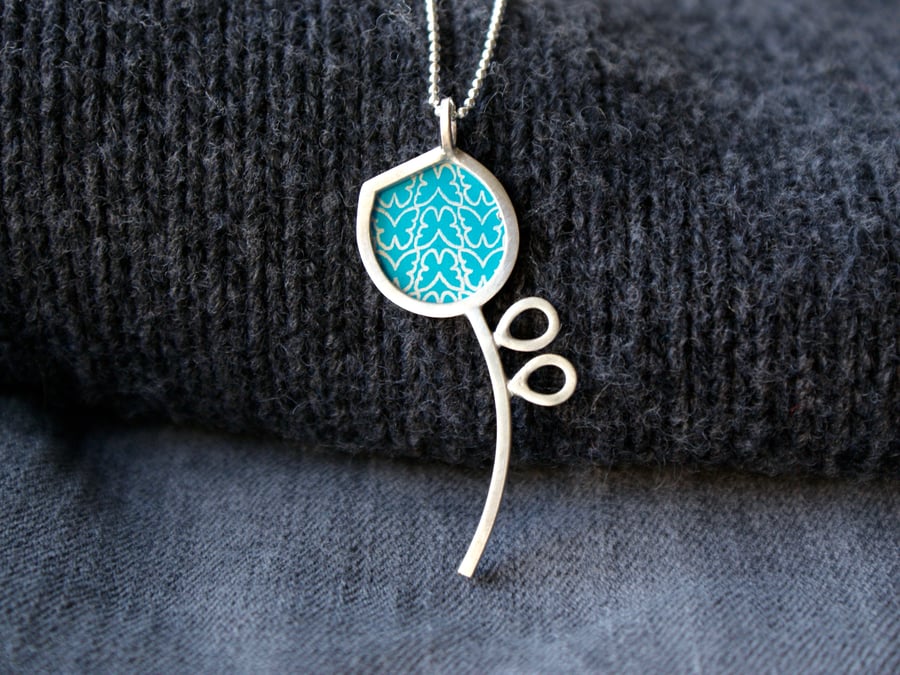 Silver and turquoise pod pendant