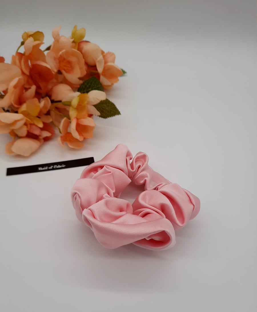 Hair scrunchie in pink satin fabric. Free uk delivery, 3 for 2 offer.. 