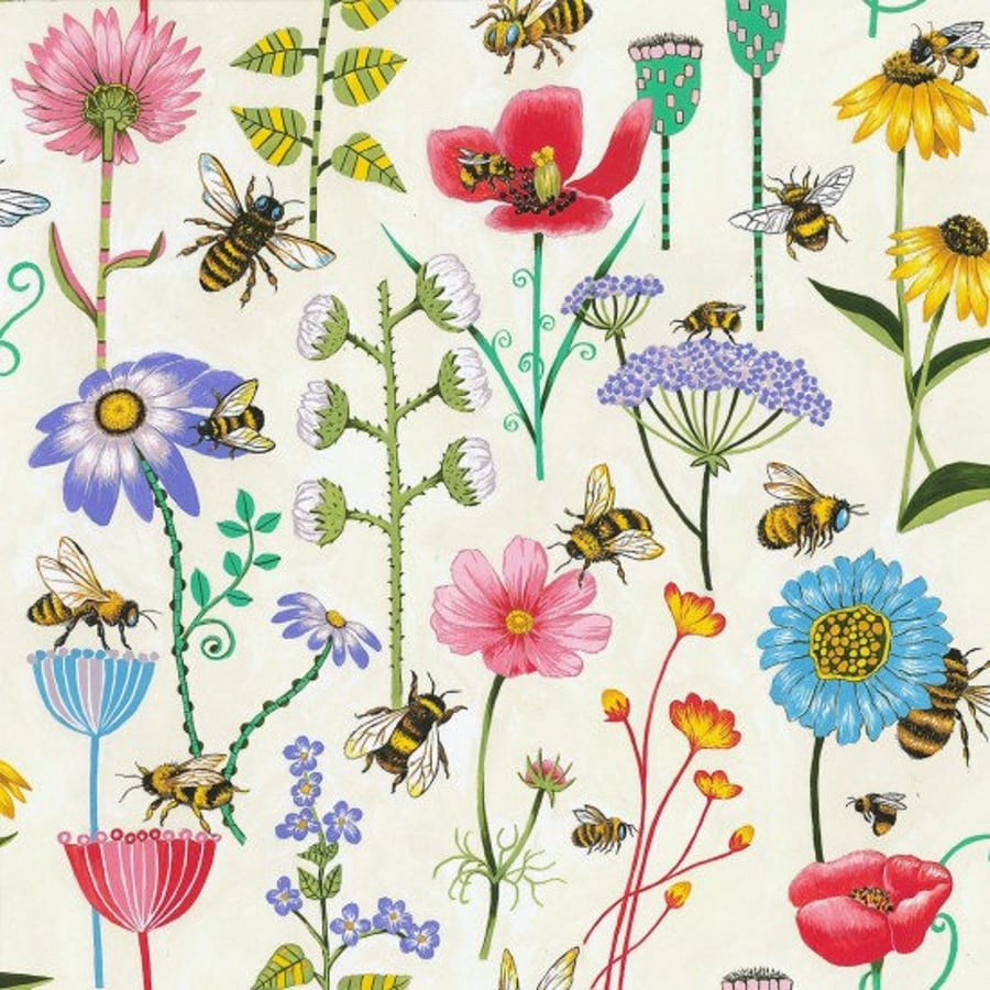Fat Quarter Bee Haven Floral Meadow Cotton Quilting Fabric Flowers Outdoor