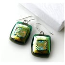 Dichroic Glass Earrings 309 Green Gold Handmade Fused 
