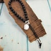 Black Onyx Bracelet, Recycled Silver Nugget Charm with Music Note