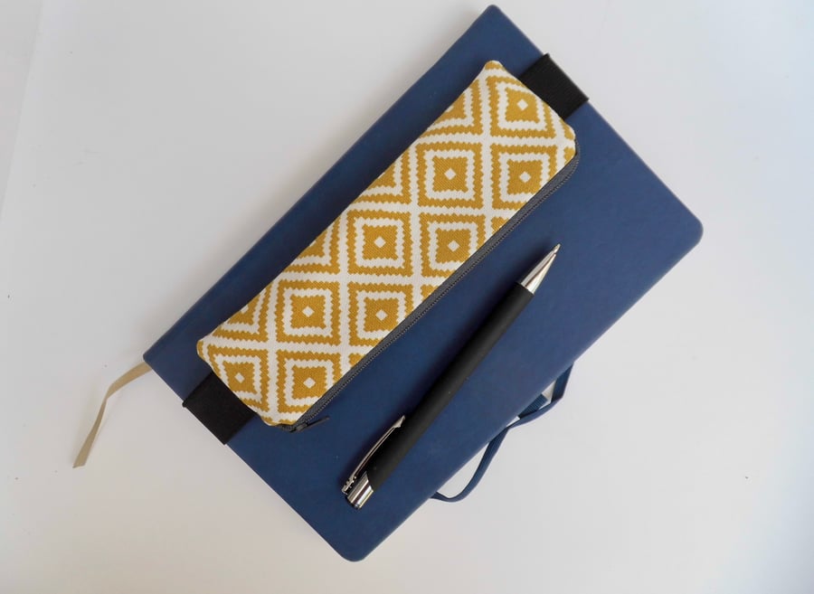  SOLD Elasticated pencil case for cover of book diary journal mustard yellow 
