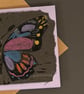 Greetings Card -Hand Printed Painted Butterfly Gold Tip Wings - Image 3