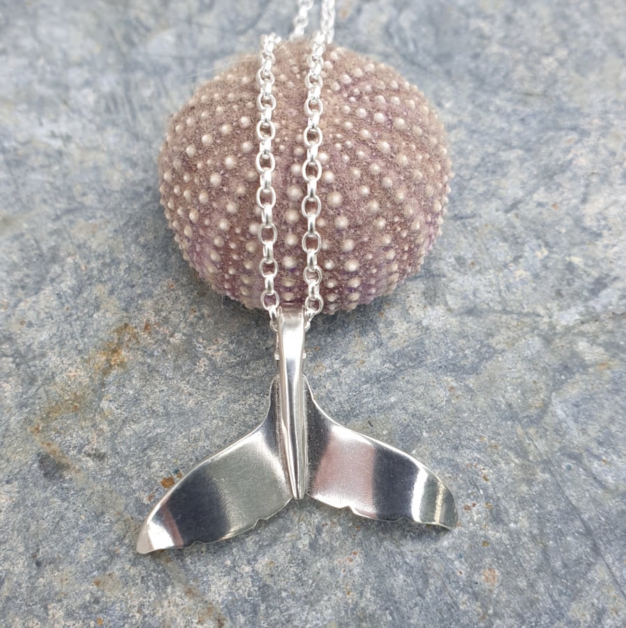 Silver whale tail mermaid's tail pendant