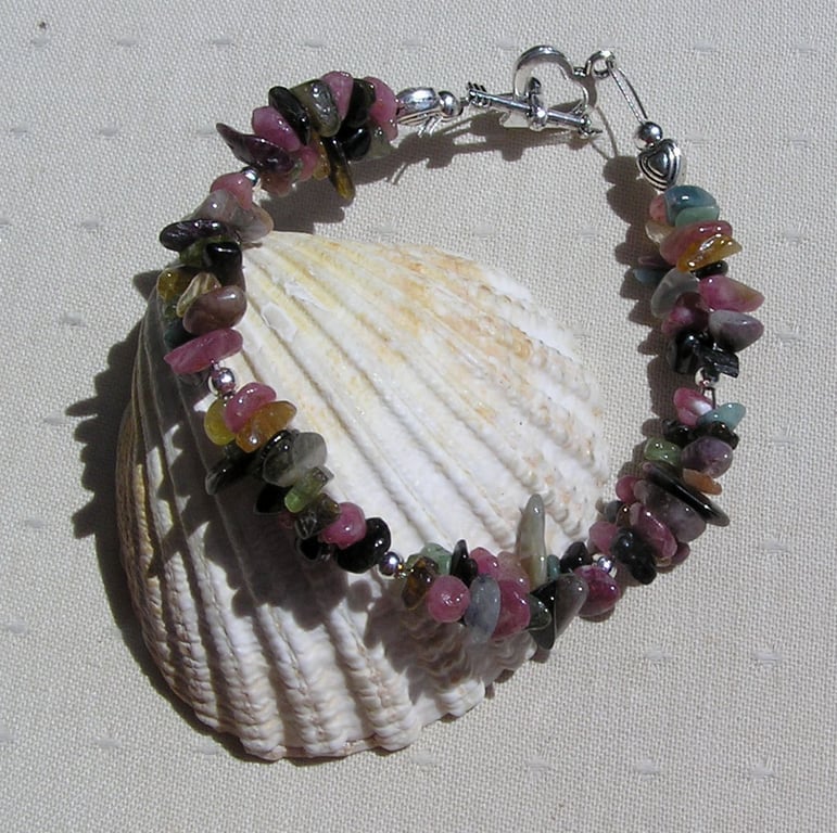 Watermelon Tourmaline Gemstone Beaded Chakra Rainbow Bracelet "Joy"