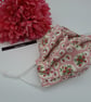 Face mask,  small, 3 layer, adjustable, washable in pink and white flowers.  - Image 4