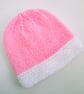 Hand knitted baby hat in pink and white, 100% acrylic, new baby gift
