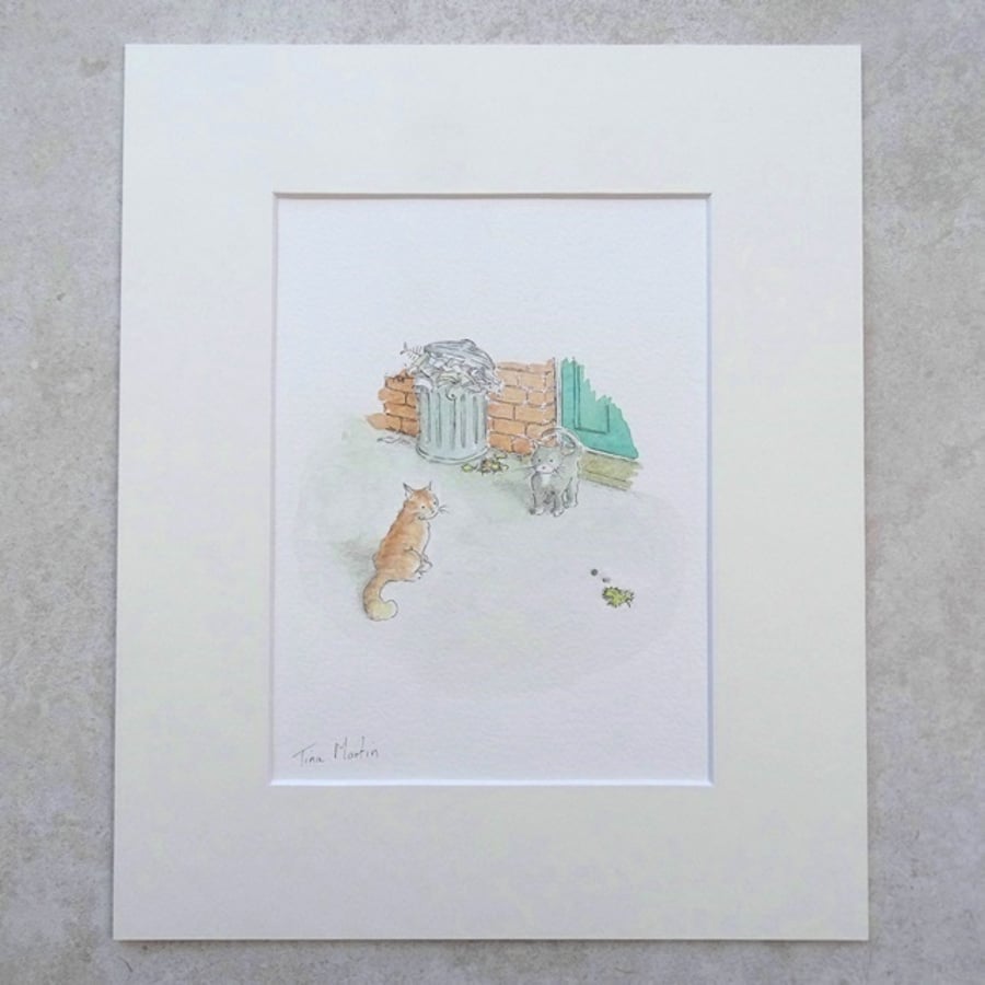 Original 'Alley Cats' Watercolour Illustration 