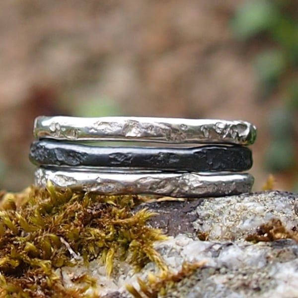 Three Sterling Silver Granite Rings