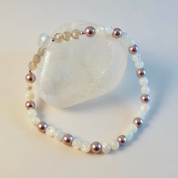 Moonstone, Mother of Pearl And Shell Pearl Bracelet - Handmade In Devon