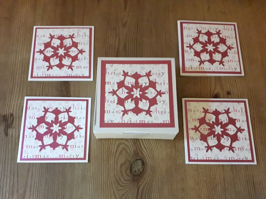 Box of 4 mini Christmas Snowflake  Cards – pink