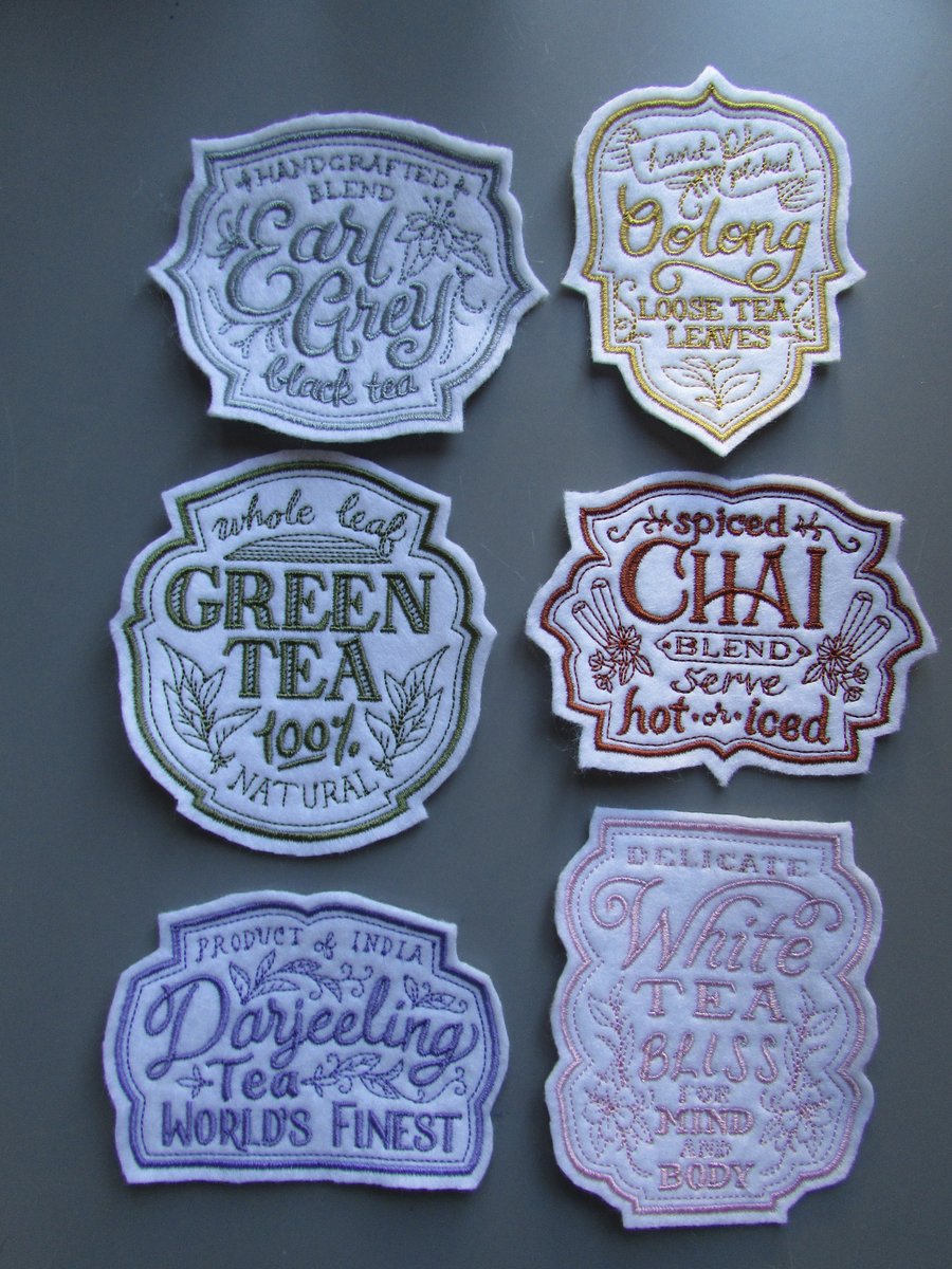 Embroidered Tea Apothecary Label Sew On Patch Applique 6 designs to choose optio