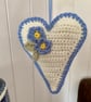 Crochet hanging heart, forget-me-not heart decoration - Image 1