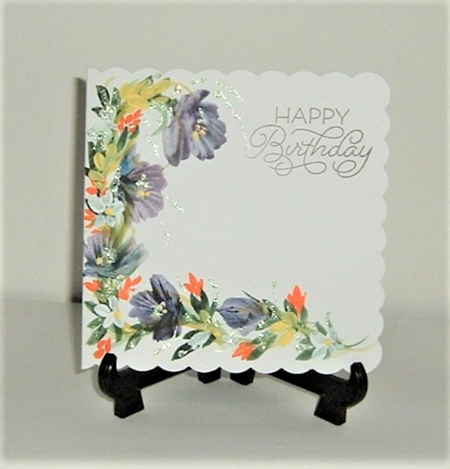 original hand painted floral Birthday card ( ref F 312)
