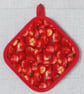 Pot holder, pan holder, quilted, red apples - Image 1