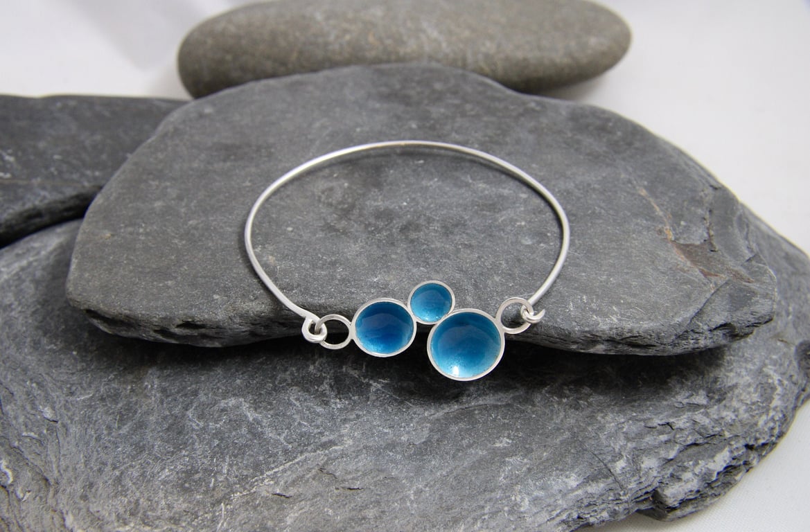Rockpool Enamel and Sterling Silver Tension Bangle 