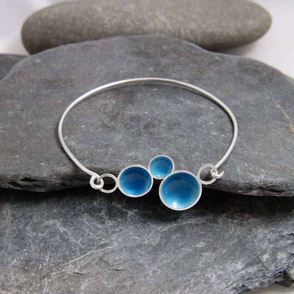 Rockpool Enamel and Sterling Silver Tension Bangle 