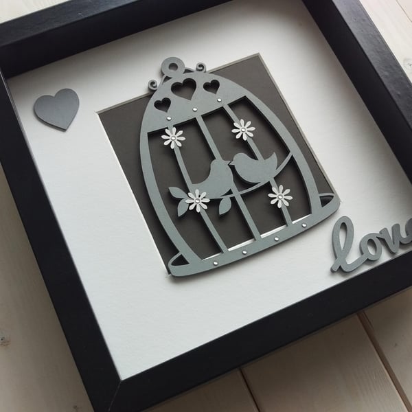 Grey Birdcage in Black Frame