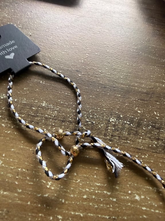 Handmade Black, White & Gold Braided Cord Bracelet