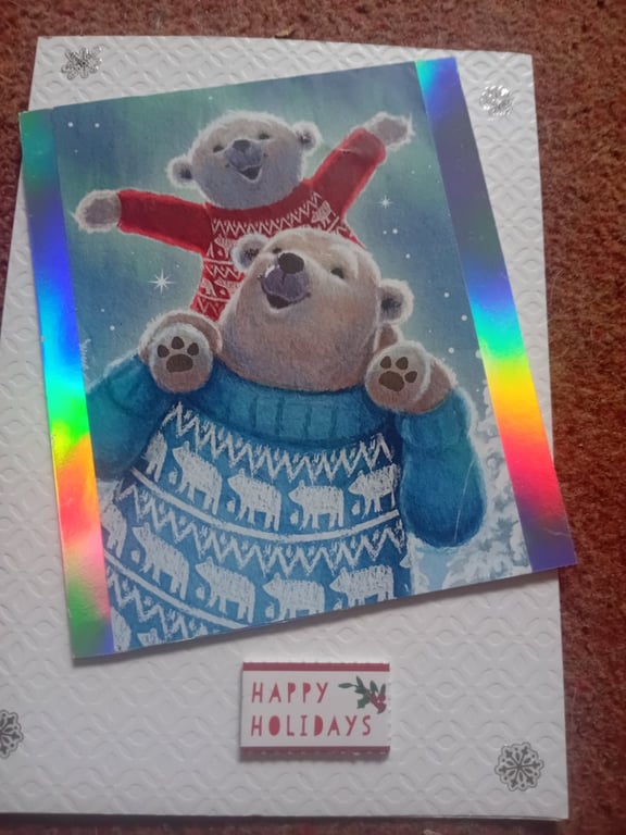 Father and Son polar bears Christmas Card handmade