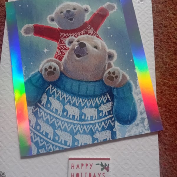 Father and Son polar bears Christmas Card handmade