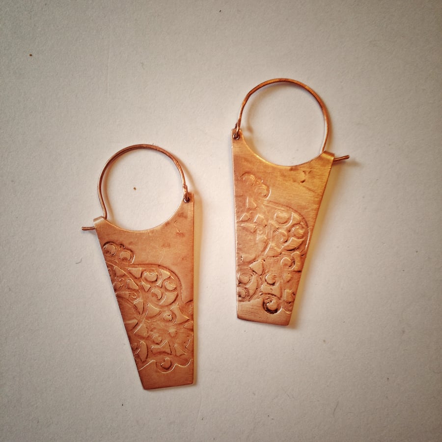 Earrings copper pattern earrings 